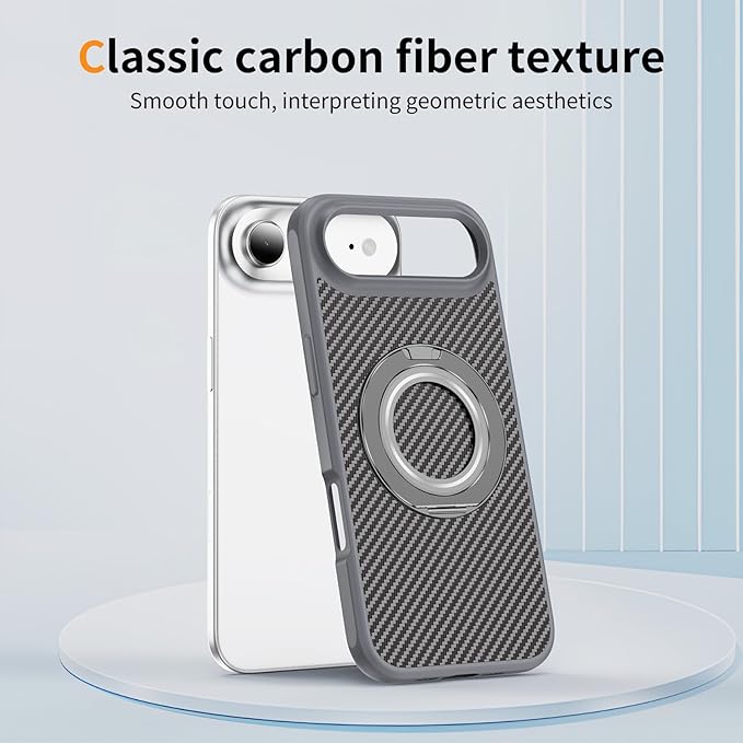 Mag-Stand Carbon Fiber Case for iPhone 17 Air, 360° Rotate Magnetic Stand, Compatible with MagSafe, 15FT Military Protection, Slim Shockproof Magnetic Kickstand Mag Phone Case for Men Women
