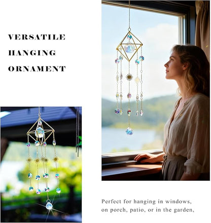 HDCRYSTALGIFTS 17inch Crystal Prisms Suncatcher for Window Hanging Gold-Plated Crystal Sun Catcher Indoor Window Rainbow Maker Home Garden Christmas Tree Decoration