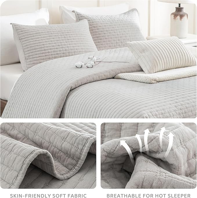 Sanracie Stonewashed Oversized King Quilt(120"x120"), Cotton Light Wheat Color Cross Stitch Pattern California King Quilt Set 3Pcs Ultra Soft Lightweight Crinkle Bed Coverlet Set for All Season