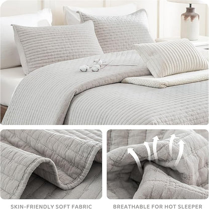 Sanracie Stonewashed Oversized King Quilt(120"x120"), Cotton Light Wheat Color Cross Stitch Pattern California King Quilt Set 3Pcs Ultra Soft Lightweight Crinkle Bed Coverlet Set for All Season