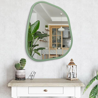 Asymmetrical Mirror for Wall Irregular Accent Wood Frame Modern Unique Wall Mirror Decorative Vanity Bathroom Living Room Bedroom Entryway Hallway Artistic Wavy Mirror Large 26"x18"