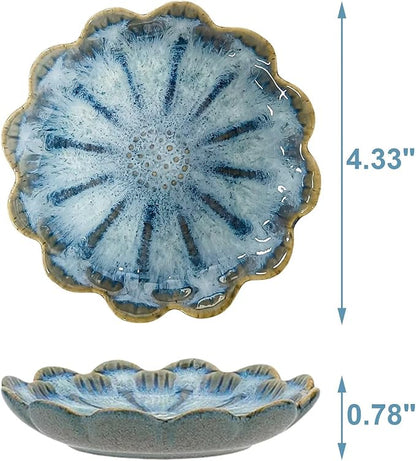 Lotus Ceramic Jewelry Tray, Small Trinket Jewelry Ring Holder Organizing Dish, for Parents Daughter Friends Sister, Birthday Gifts for Women, Retro Blue & Pink