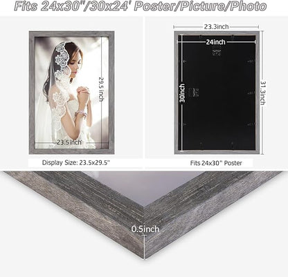 24x30 Frame Distressed Gray, Rustic 30x24 Picture Frame Grey, Art Pic Poster Frame, 24 by 30 Gallery Family Concert Portrait Photo Frame Anniversary/Birthday/Wedding/Thank you/Christmas Gift