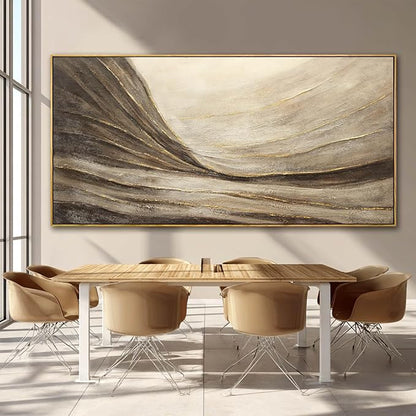 Textured Abstract Wall Decor with Frame Grey and Brown Canvas Art Gold Accents Modern Large Artwork for Bedroom Living Room 29x58 Inch