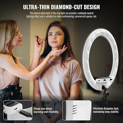 Large Ring Light with Stand, 19" Ring Light Tripod for iPhone, Professional Led Ringlight for Live Streaming, Barber, Makeup, YouTube, Tiktok, White