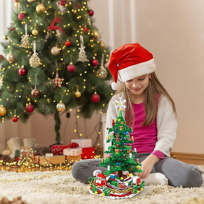 701 Pcs Christmas Tree Building Toy: 24-Day Advent Calendar, 30 LED Warm Lights (USB), Santa Ornaments & Snowflake Topper - Educational Blocks for Kids 3-6, Tabletop Decor
