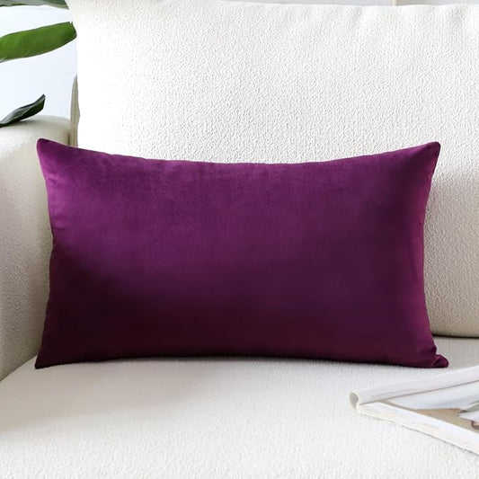Artscope Luxury Velvet Pillow Covers Super Soft Decorative Square Throw Pillow Covers Case Cushion Covers for Sofa Couch Bedroom Car Decor 12x20 Inch Eggplant Purple