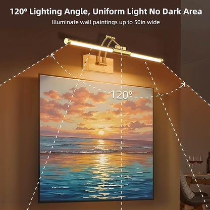 24“ Picture Lights for Wall Battery Operated, Wireless Picture Lights with Remote, Rechargeable Wall Light 3000K/4000K/6000K Dimmable, Art Lighting for Paintings Frame Gallery Dartboard Light, Brass