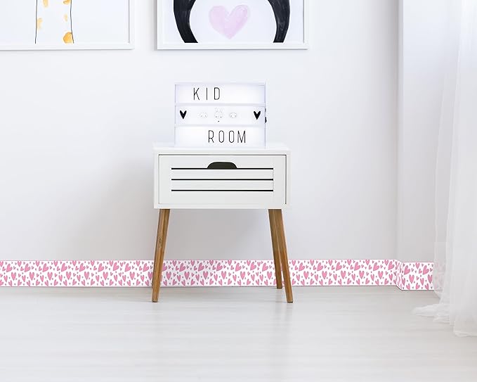 FLFK Pink Heart Wallpaper Border - Peel and Stick Wall Paper, Self Adhesive Removable PVC Borders Sticker, Modern Waterproof Trim for Home Decor, 4" x 240"