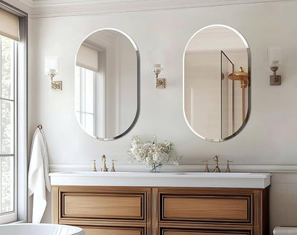 Frameless Oblong Wall Mirror: Decorative Oval Mirrored Glass Vanity with Beveled Silver Edge for Bathroom Bedroom Livingroom Dining Room Entryway Hallway, 40 x 20 inch