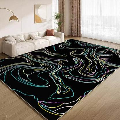 Abstract Colorful Lines Rug 5x7 Area Rugs Minimalist Art Design Rugs Soft Faux Wool Washable Non Slip Carpet for Teens Boys Girls Kids Room Living Room Bedroom Entry Floor Mats