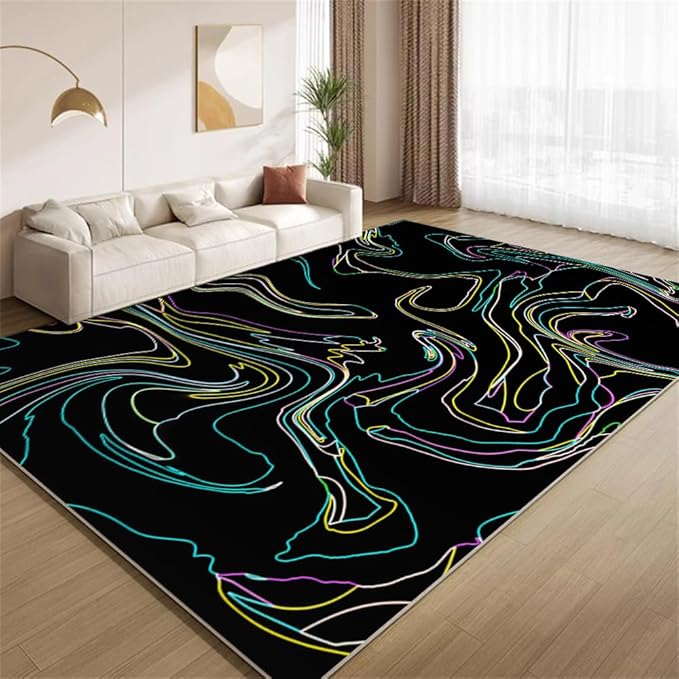 Abstract Colorful Lines Rug 3x4 Small Area Rugs Minimalist Art Design Rugs Soft Faux Wool Washable Non Slip Carpet for Teens Boys Girls Kids Room Living Room Bedroom Entry Floor Mats