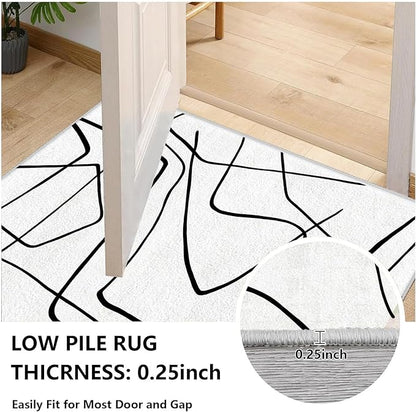Black and White Rug - 5x7 Area Rugs, Abstract Area Rug, Black and White Rugs for Living Room, Modern Minimalist Washable Carpet, Contemporary Carpet Non Slip Home Decor, Curve