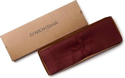 D'Moksha Homes Linen Placemats Set of 4 - Classic Hemstitch Dark Red Placemats 14 x 19 Inch - 100% Pure Linen Table Mats for Valentines, Holiday, New Year - Handcrafted and Machine Washable