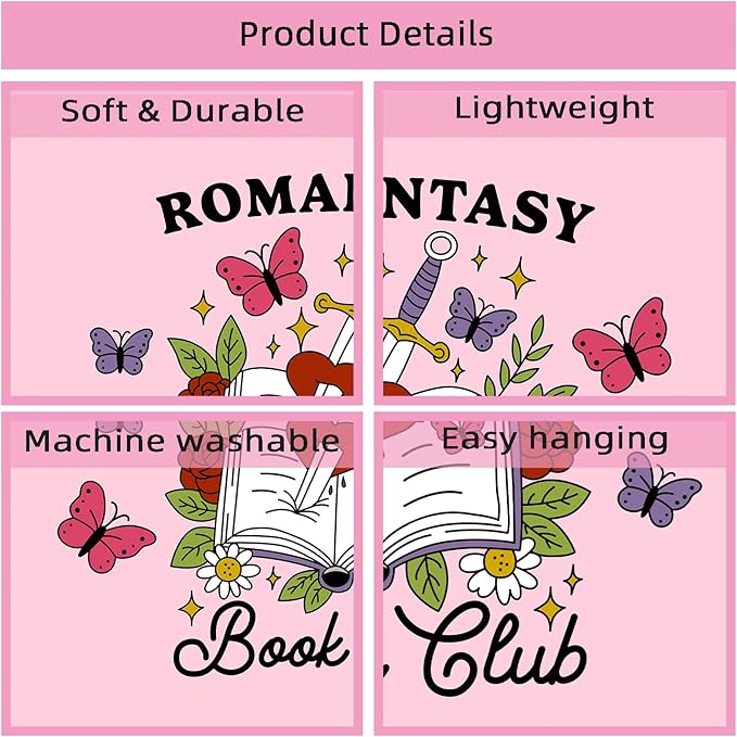Romantasy Book Club Tapestry - Fantasy Books Library Tapestries, Pink Magical Document Tapestrys, Cute Aesthetic Fairy Tapestries Wall Hanging, Beach Throws Table Cloth Bedding Tapestry - 50 x 60 Inches
