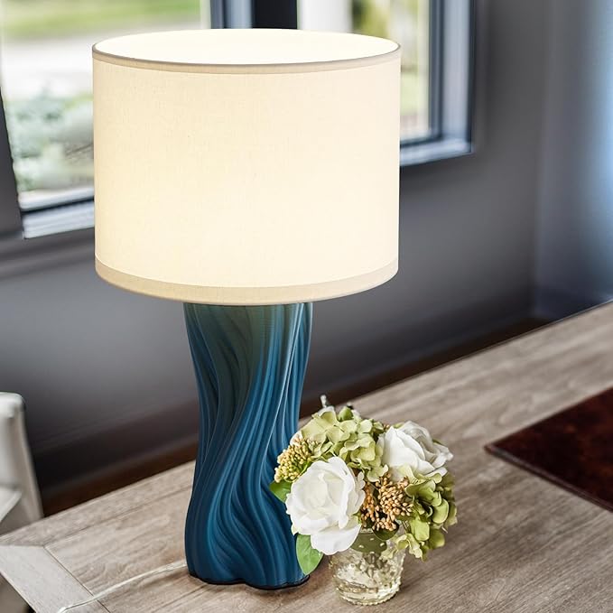 Modern Large Ceramic Plug in Blue Table Lamps for Living Room Bedroom 26.75"