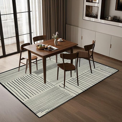 Area Rug 5x7 Feet Abstract Lines, Non-Slip Comfort Floor Mat Washable Rug Modern High Traffic Durable for Living Room, Bedroom, Home Office (Black White)