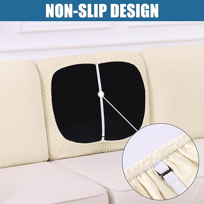 Smiry Waterproof Couch Cushion Covers, Stretch Jacquard Thick Sofa Cushion Covers, Washable Seat Slipcover Elastic Furniture Protector for Pets, Kid (Back Cover L, Beige)