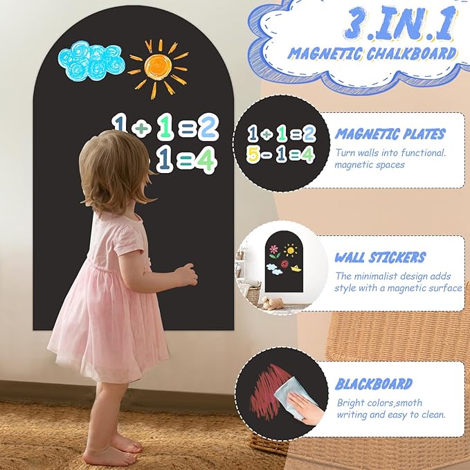 Magnetic Chalkboard Wall Decal 24''x40'' Arch - Peel and Stick Felt Removable Reusable, Easy Clean Self Adhesive Fabric Wall Decor for Home Office Kids Room-Black