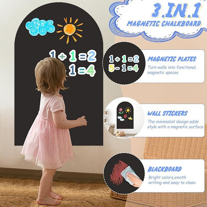 Magnetic Chalkboard Wall Decal 24''x40'' Arch - Peel and Stick Felt Removable Reusable, Easy Clean Self Adhesive Fabric Wall Decor for Home Office Kids Room-Black