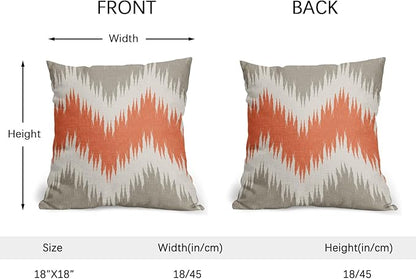Fall Orange Grey Pillow Covers 18x18 Set of 2 Abstract Chevron Striped Vitage Decorative Throw Pillows Outdoor Linen Rustic Farmhouse Pillowcase with Zipper Cushion Cover Decor for Home Sofa Couch Bed