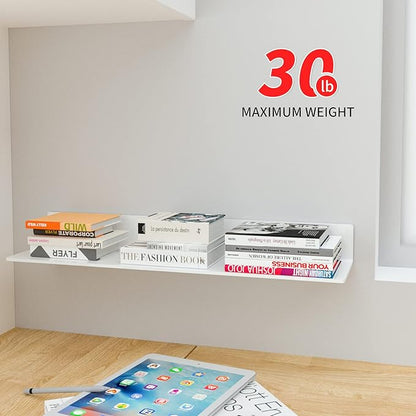 Sezanrpt 24 Inches Acrylic Wall Shelves 2 Pack, Floating Shelf for Wall Mounting, Acrylic Display Ledges for Funko Pop Figures, Home Décor, Living Room, Gaming Room, Plants(24 inch, White)