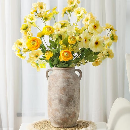 Large Flower Vase Home Decor - 12 inch Tall Ceramic Farmhouse Rustic Table Vases with Handle Living Room Decoration Decorative Modern Vintage for Floor Kitchen Shelf Coffee Dining Desk Fireplace