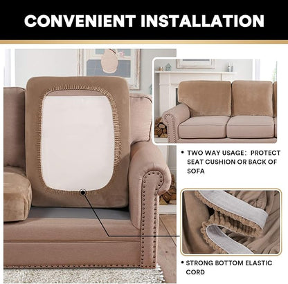 PrinceDeco Super Soft Couch Cushion Covers for Sectional Couch, Velvet Sofa Slipcover for Cushion Sofa pet Friendly with Elastic Bottom(Each Width Up to 29.5", Camel)