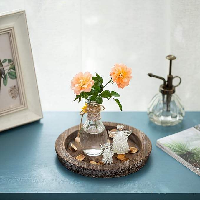 Hanobe Candle Plate Holder Tray: 7.9" Small Round Wood Decorative Candle Plate - Rustic Farmhouse CoffeeTable Decor - Tealight Pillar Trays for Easter Saint Patrick's Day Home Decor