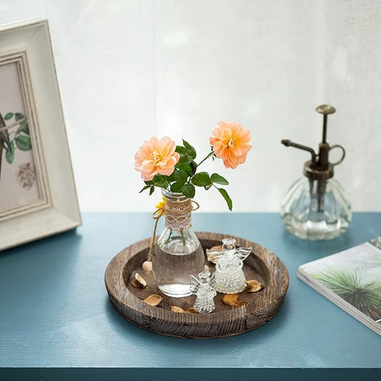 Hanobe Candle Plate Holder Tray: 7.9" Small Round Wood Decorative Candle Plate - Rustic Farmhouse CoffeeTable Decor - Tealight Pillar Trays for Easter Saint Patrick's Day Home Decor