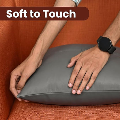 LL LEATHER LOVERS Lambskin Leather Pillow Cover, Hand Panel Stitched Leather Decorative Throw Pillow Covers for Couch Sofa Bed Living Room Garden (18x18 Inches, Grey Plain Pack of 1)