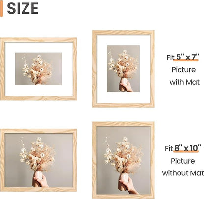 upsimples 8x10 Picture Frame Set of 5, Display Pictures 5x7 with Mat or 8 x 10 Without, Wall Gallery Photo Frames, Natural