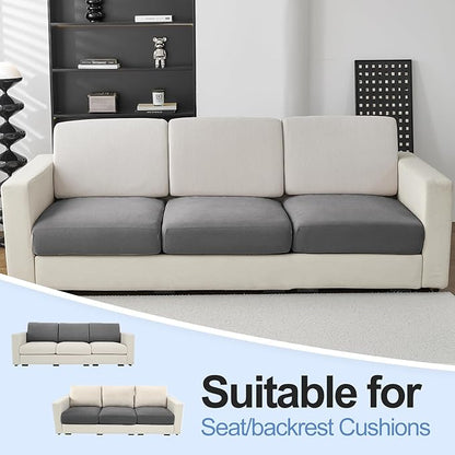 Individual Couch Cushion Covers, Non-Fuzzy Chenille Sofa Covers for Seat Cushions, Clean Look, Durable Stretch Fit Couch Slipcovers for Sectional and L Shaped Sofas (3 Piece, Grey)