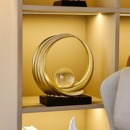 Golden Wave Resin Origami Statue Modern Abstract Home Decoration Emphasizes Abstract Office Desk Center Art Statue Table Family Bedroom Living Room Stripe Decoration (A)