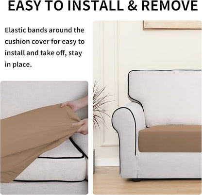 Easy-Going 100% Waterproof Sofa Seat Cushion Slipcovers Couch Cushion Cover Stretch Furniture Protector for Kids, Pets (Sofa Cushion, Camel)