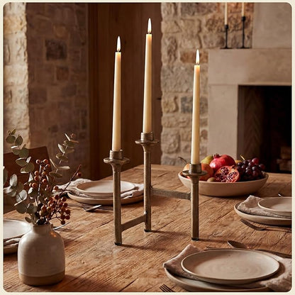 3 Arm Taper Brass Candelabra Vintage Foldable Metal Candle Holder for Fireplace Mantel Entryway Table Home Decor 10.25" H x 14" W x 2.5" D