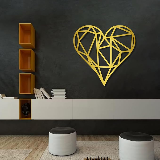 Metal Wall Art, Geometric Heart Metal Wall Art, Metal Art Heart, Heart Wall Decor, Geometric Wall Art, Line Art Wall Decor, Minimalist Wall Art, Wall Decor Living Room (Silver, 28"x27"|70x68cm)