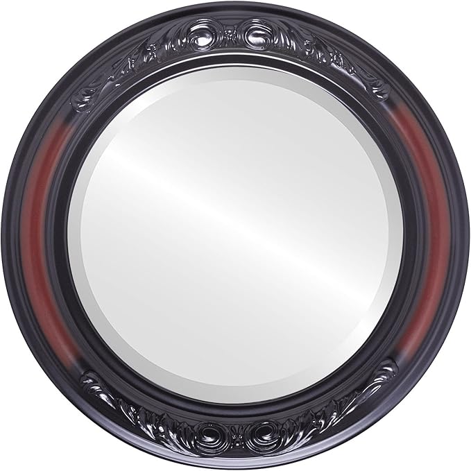OVALCREST Round Beveled Wall Mirror for Home Decor - Florence Style - Rosewood - 22x22 Outside Dimensions