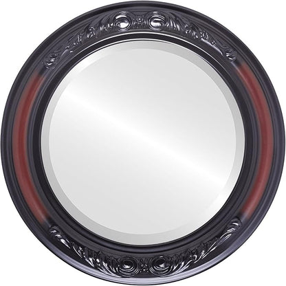 OVALCREST Round Beveled Wall Mirror for Home Decor - Florence Style - Rosewood - 34x34 Outside Dimensions