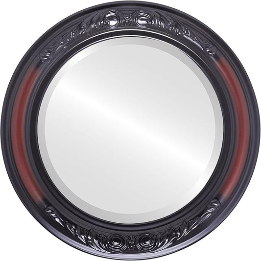 OVALCREST Round Beveled Wall Mirror for Home Decor - Florence Style - Rosewood - 34x34 Outside Dimensions