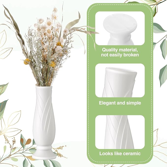 10 Pack Composite Plastic Flower Vases Bulk White Small Boho Floral Vases for Dried Flower Bouquet Pampas Grass Centerpieces Fall Wedding Party Living Room Decor(Vintage)