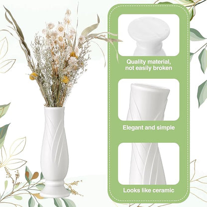 10 Pack Composite Plastic Flower Vases Bulk White Small Boho Floral Vases for Dried Flower Bouquet Pampas Grass Centerpieces Fall Wedding Party Living Room Decor(Vintage)