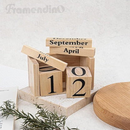 Framendino, Natural Vintage Wood Calendar Rustic Block Chic Perpetual Desktop Wooden Cubes for Home Office Desk Decoration