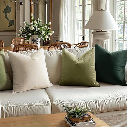 MIULEE 24x24 Inch Euro Sham Velvet Pillow Covers, Set of 2 Large Square Christmas Decorative Pillows -Army Green Super Soft for King Bed, Sofa, Couch, Accent Chairs