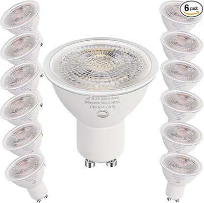 12 Pack GU10 LED Light Bulbs, 6W Dimmable, 50W Equivalent, 582LM 5000K Daylight