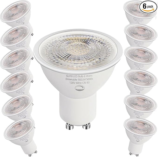 12 Pack GU10 LED Light Bulbs, 6W Dimmable, 50W Equivalent, 582LM 5000K Daylight