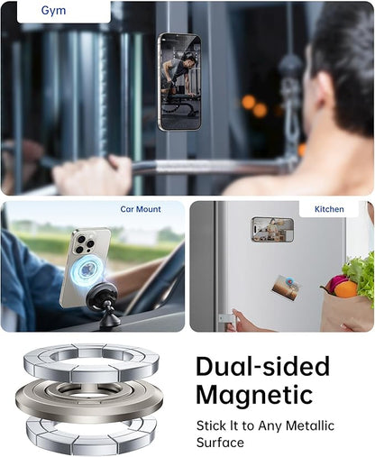 SYNCWIRE for MagSafe Ring Phone Holder, 360° Rotation Magnetic Cell Phone Grip Dual-Sided Magnets Phone Ring Kickstand Compatible with iPhone 17 16 15 14 13 12 Pro Max MagSafe, Android, Samsung etc.