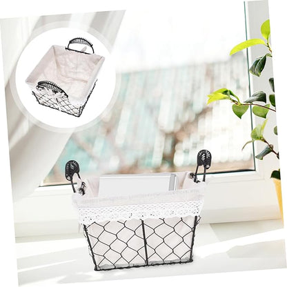 Iron Wire Fruit Basket with Handle Cotton Lined Storage Organizer for Kitchen and Home Multifunctional Tabletop Bread and Snack Holder Stylish Decorative Wire Basket for Household