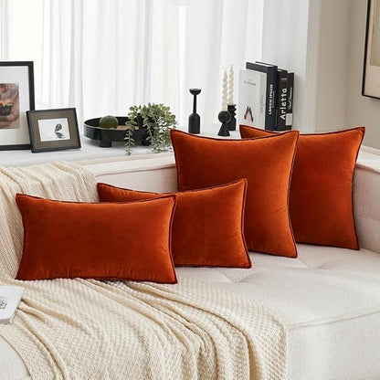 MIULEE Pack of 2 Decorative Velvet Throw Pillow Covers Soft Pillowcase Solid Square Cushion Case for Sofa Bedroom Car 20x20 Inch 50x50 cm Burnt Orange