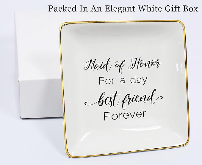 Maid of Honor Proposal Gifts from Bride-Wedding Presents for Sister Best Friends-Maid of Honor for a Day Best Friend Forever-Hen Night Bachelorette Party Gift-Jewelry Tray Trinket Holder Ring Dish